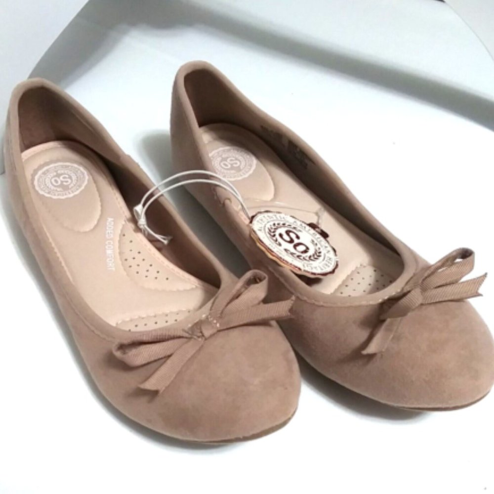 SO Authentic American Heritage Juniors Taupe Ballerina Flats Size 6 Bow Accent